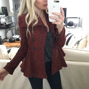 Free People Chevron Peplum Pea Coat Size 0